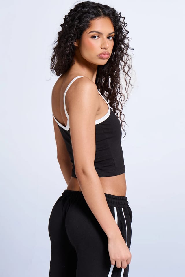 Kaiia Kaiia Logo Contrast Cami Top Black & White - 3