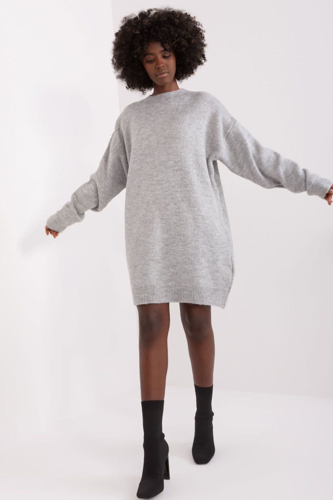 Love Lace Love Lace Women's Everyday Acrylic Long Sleeve Mini Dress in Grey