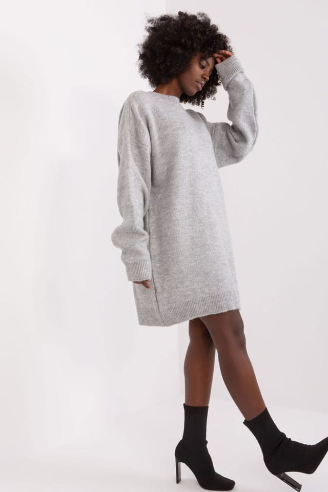 Love Lace Love Lace Women's Everyday Acrylic Long Sleeve Mini Dress in Grey - 3