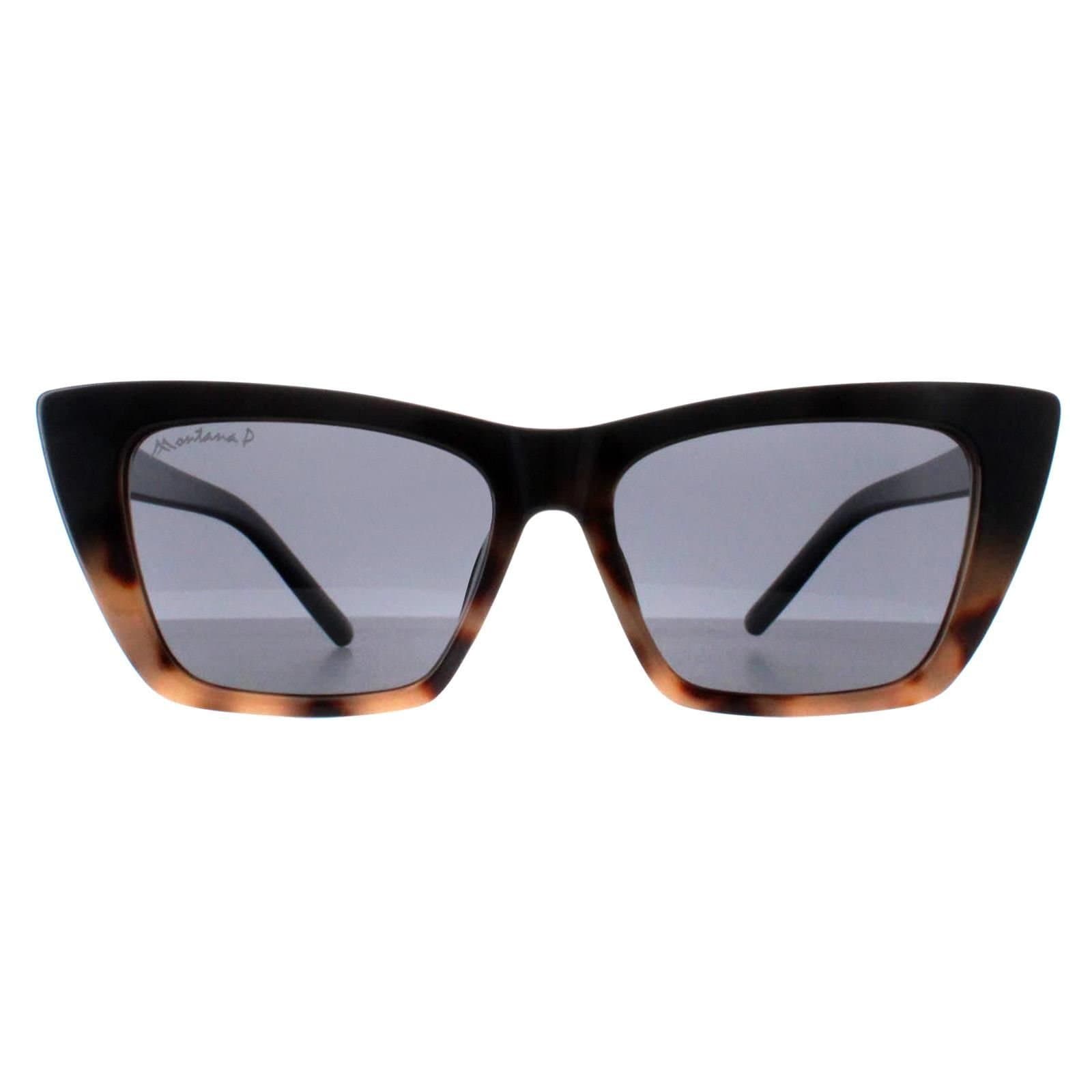 montana montana Women's Cat Eye Shiny Black Smoke Polarized MP64