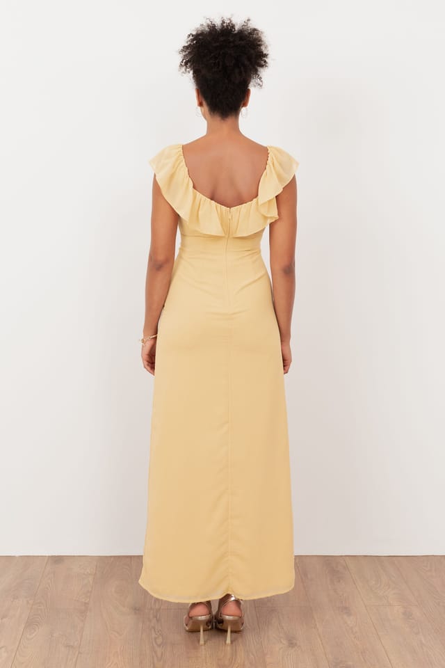 Maya Deluxe Maya Deluxe Women's Embellished V Neck Ruffle Maxi Dress in Yellow - 2
