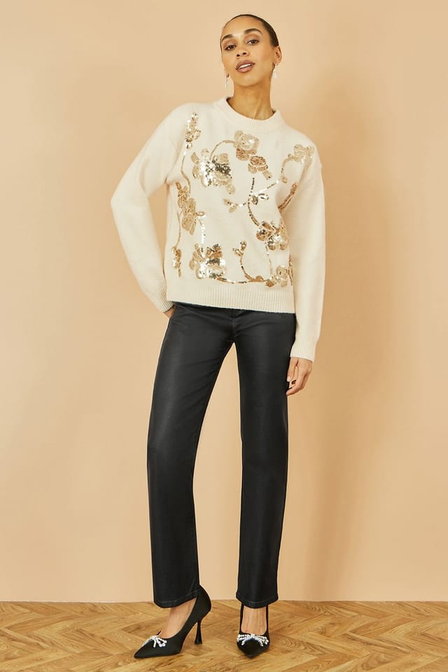 Yumi Yumi Women's Cream Relaxed Knitted Jumper With Sequin Detail - 3