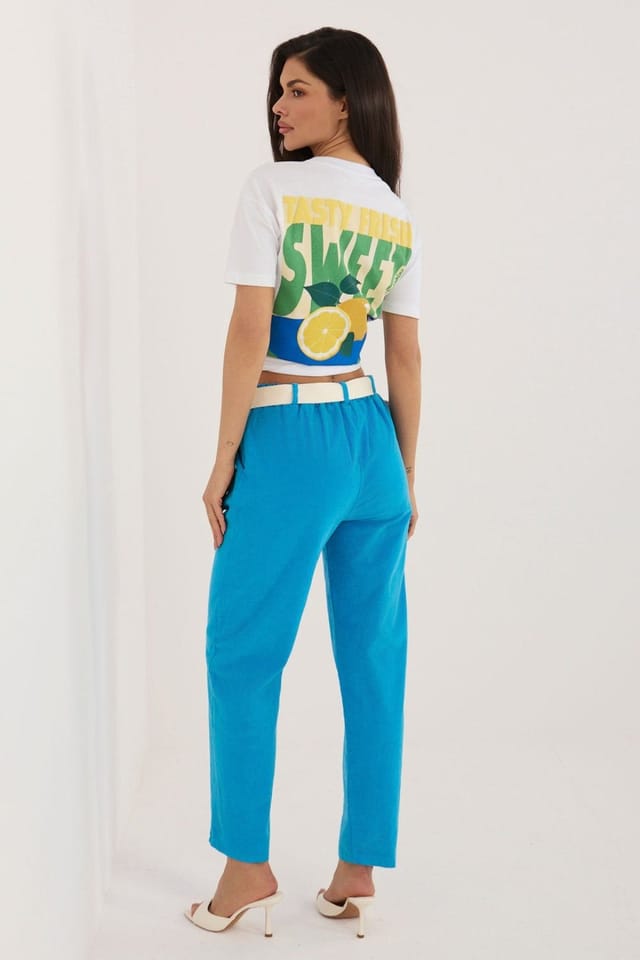 Love Lace Love Lace Women's High Waist Corduroy Carrot Trousers in Turquoise - 3