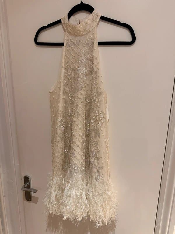 ASOS Sold OUT £180 asos floral embellished halter mini wedding dress with fringe hem ivory