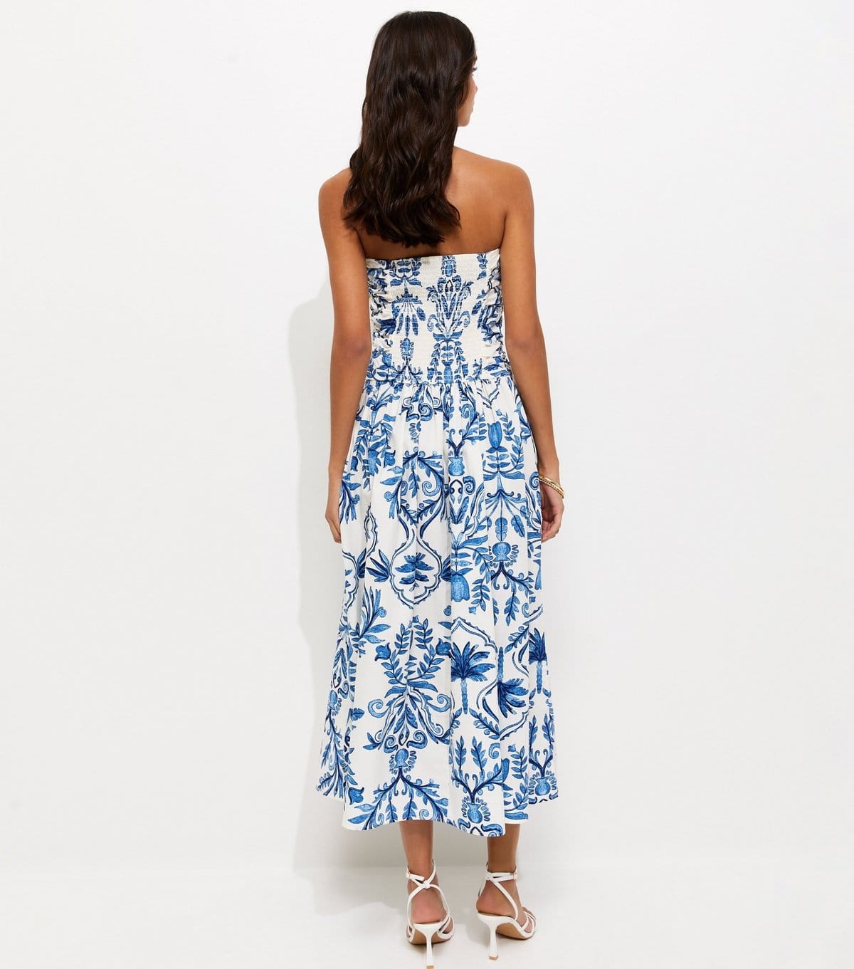 New Look Women's Blue Cotton Leaf Print Bandeau Midi Dress New Look - 4
