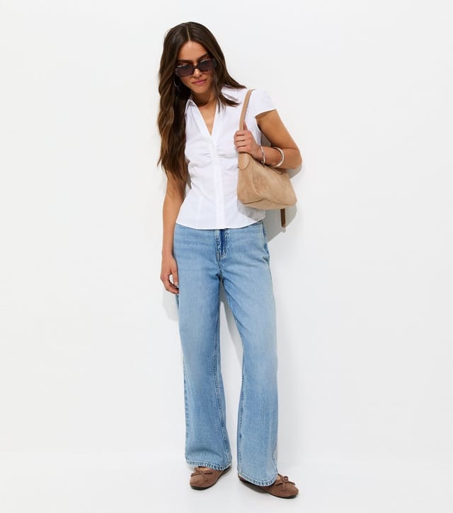 New Look Women's Petite White Cotton Blend Fitted Double Button Shirt New Look - 3