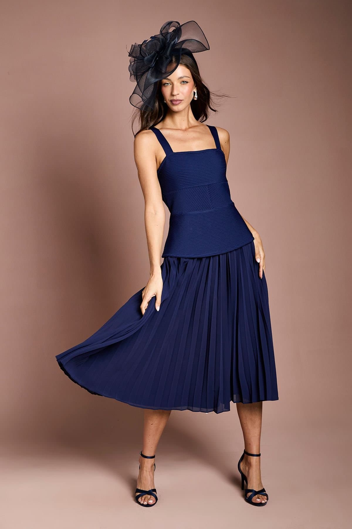 Coast Coast Women's Bandage Bodice Midi Dress With Pleated Skirt in Navy