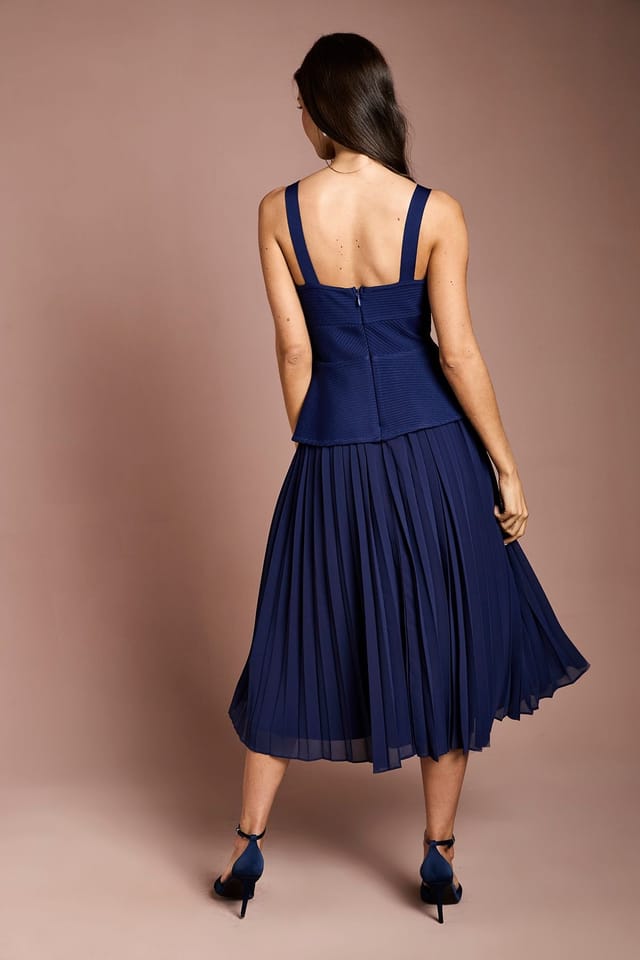 Coast Coast Women's Bandage Bodice Midi Dress With Pleated Skirt in Navy - 3