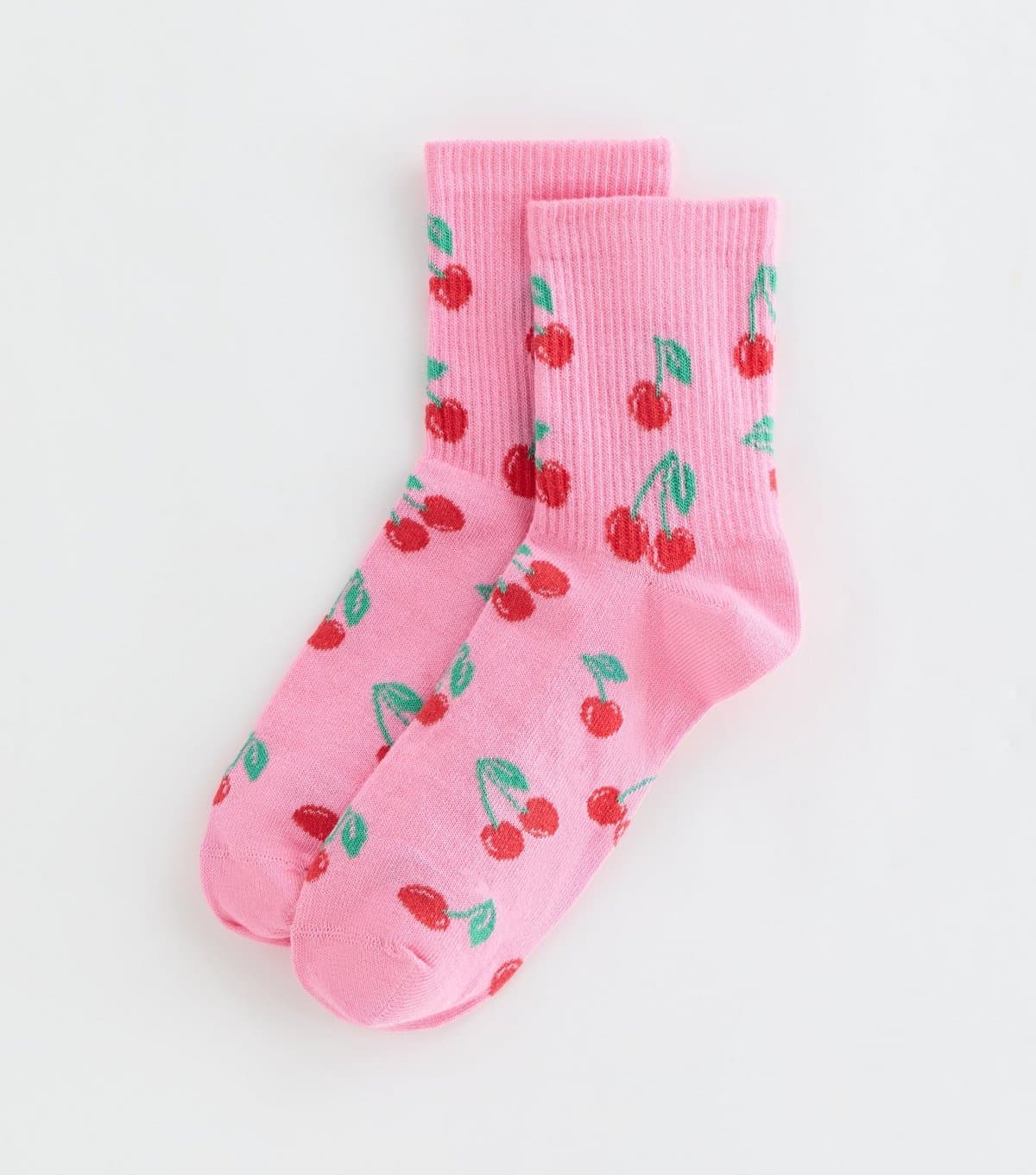 New Look New Look Pink Cherry Pattern Ribbed Tube Socks