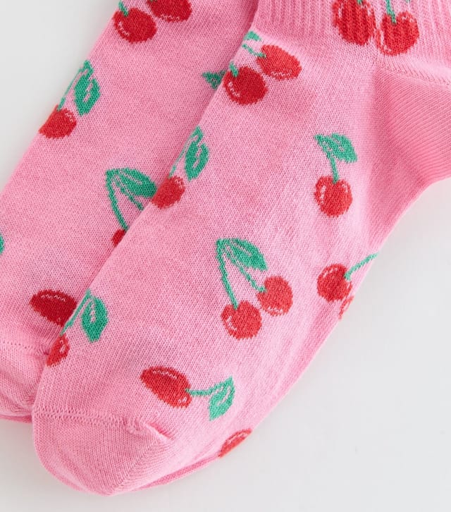 New Look Pink Cherry Pattern Ribbed Tube Socks New Look - 2