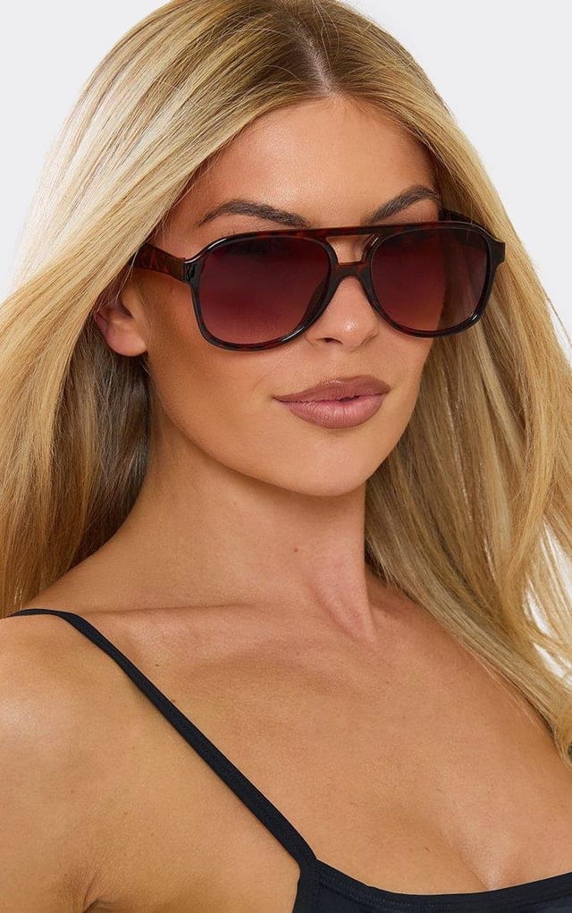 EGO Thin Frame Tinted Lense Aviator Sunglasses In Leopard Print, Women's Size UK 0 - 2