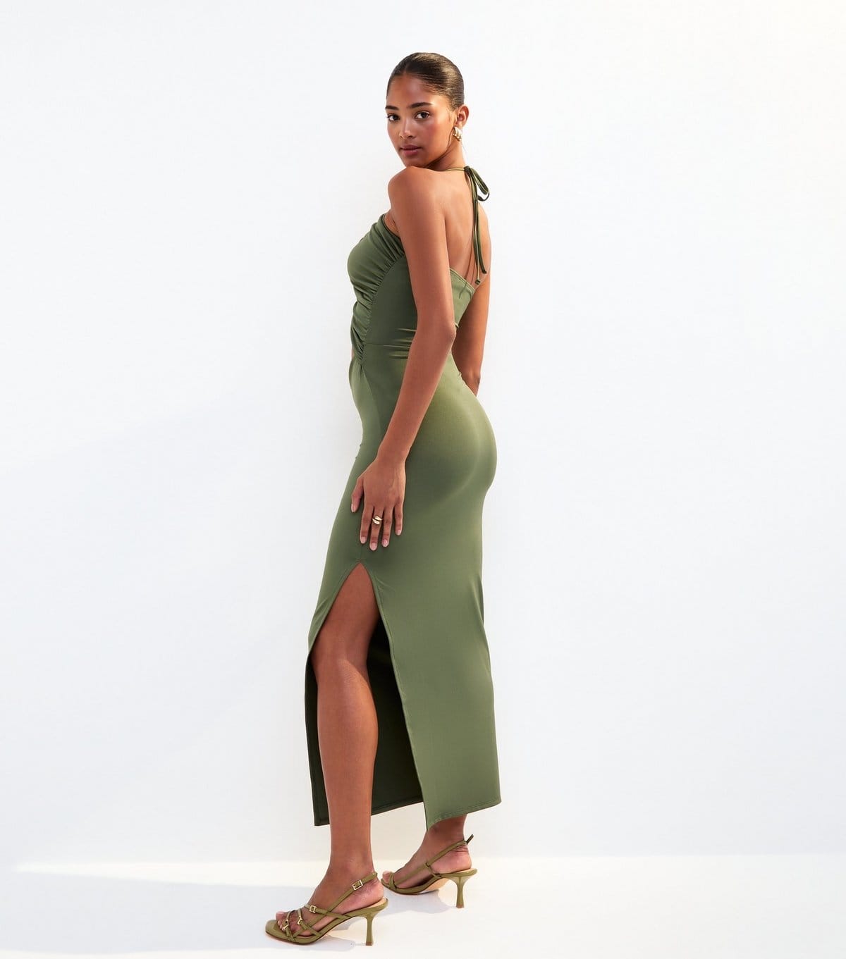 New Look Women's Dark Khaki Halterneck Cut Out Midi Dress New Look - 4