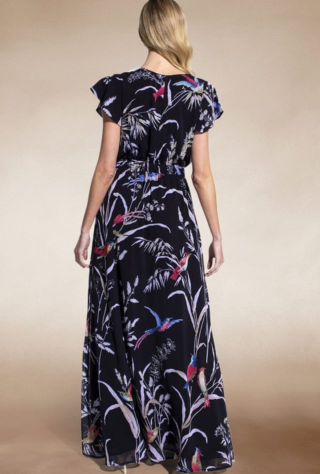 Hot Squash Hot Squash Women's Elegant Mock-Wrap Chiffon Maxi Dress in Black - 2