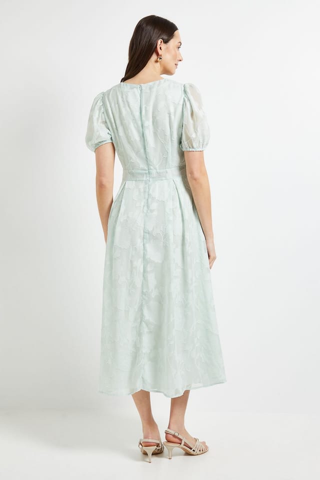 Principles Principles Women's Floral Jacquard Puff Sleeve Midi Dress in Sage - 3