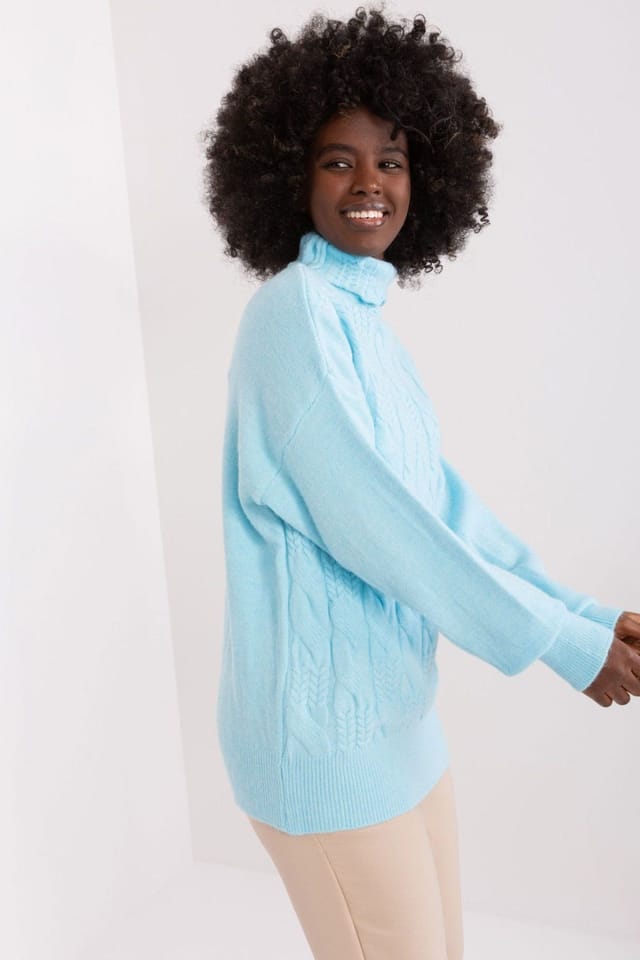 Love Lace Love Lace Women's Textured Acrylic Turtleneck Sweater Long Sleeve Style 208313 in Blue - 2