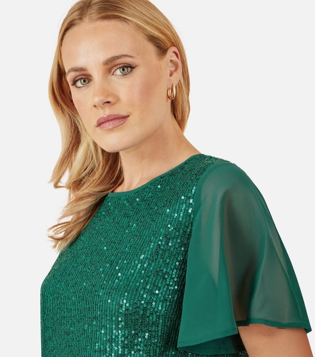 Yumi Women's Green Sequin Top Yumi New Look - 3