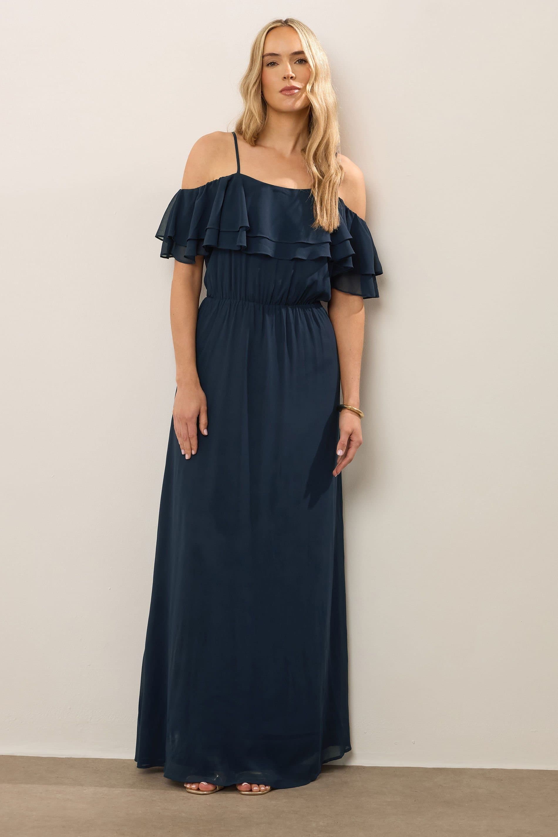 Long Tall Sally Long Tall Sally Women's Tall Ruffle Front Maxi Dress in Blue