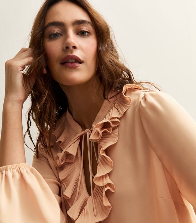 New Look Women's Pale Pink Ruffled Tie Neck Long Sleeve Blouse New Look - 3