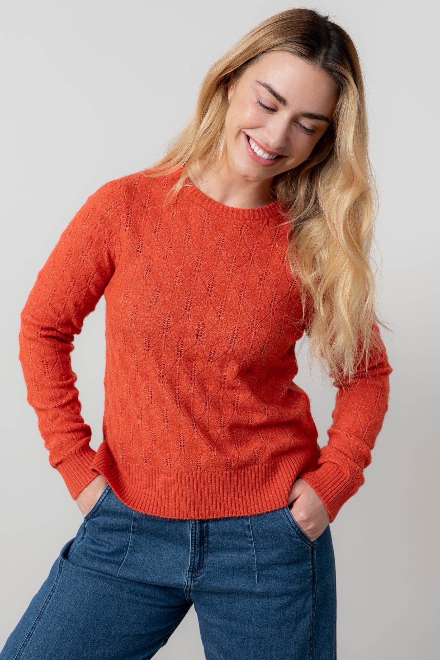 Lily & Me Lily & Me Women's Haresfield Crew Neck Blended yarn Pointelle Knit Jumper in Red - 2