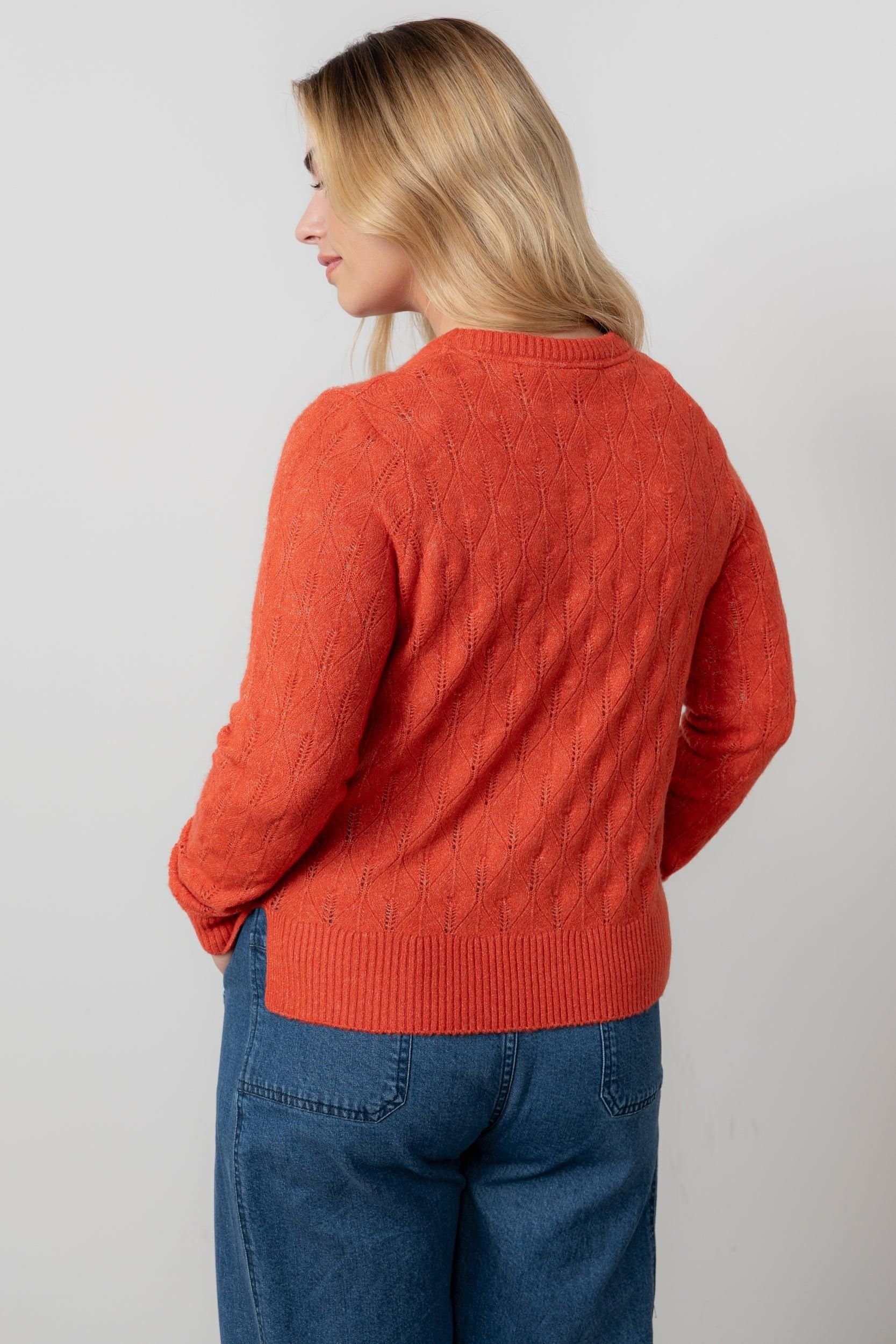 Lily & Me Lily & Me Women's Haresfield Crew Neck Blended yarn Pointelle Knit Jumper in Red - 4