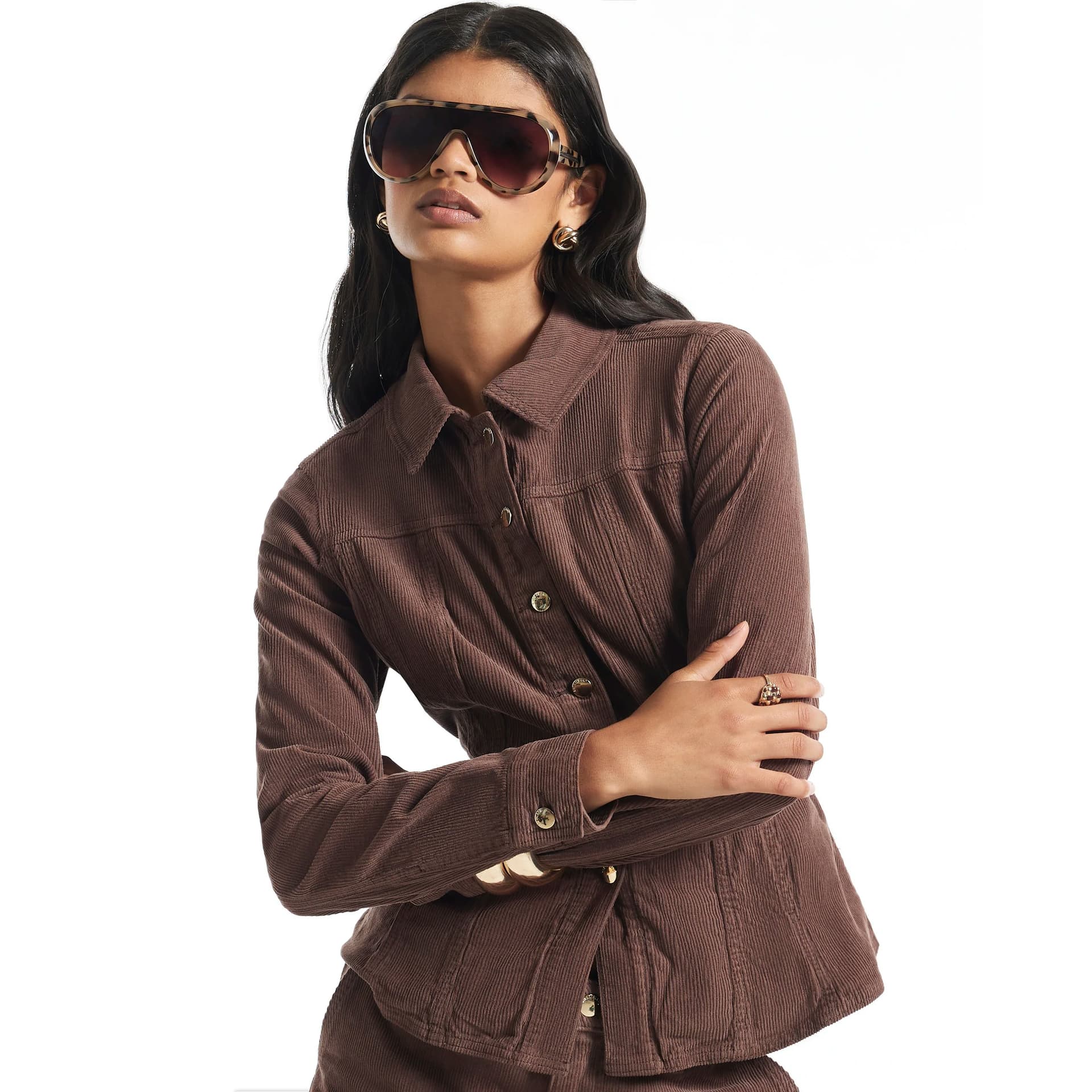 River Island River Island Womens Brown Corduroy Waisted Jacket