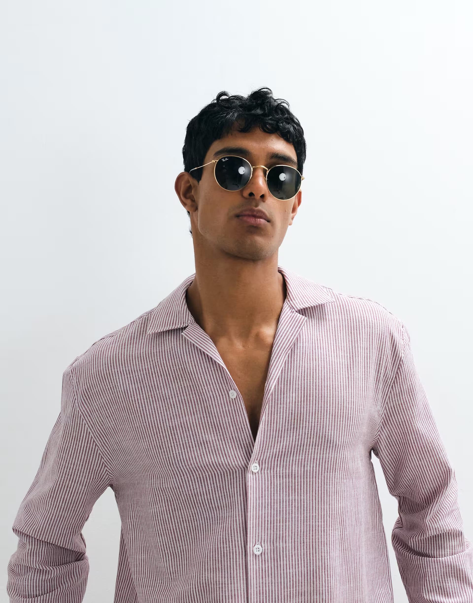 ASOS ASOS DESIGN relaxed revere seersucker stripe shirt in burgundy