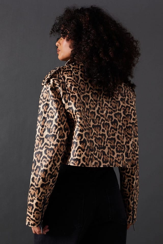Warehouse Warehouse Women's Animal Oversized Biker Jacket in Leopard - 3