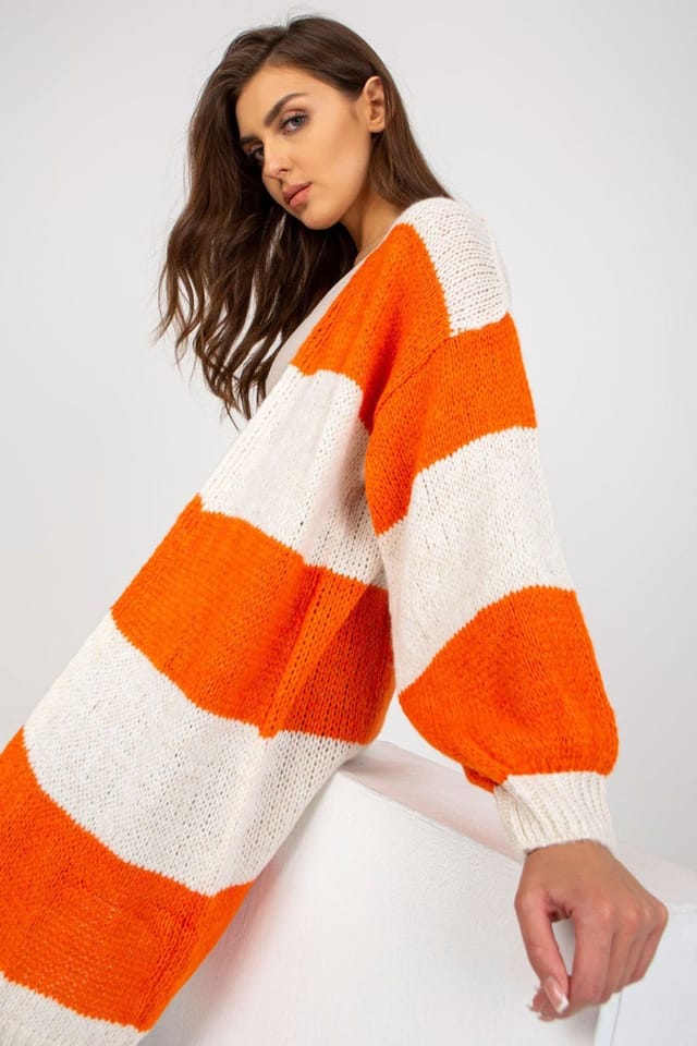 Love Lace Love Lace Women's Ochre Striped Long Sleeve Loose Cardigan in Orange - 2