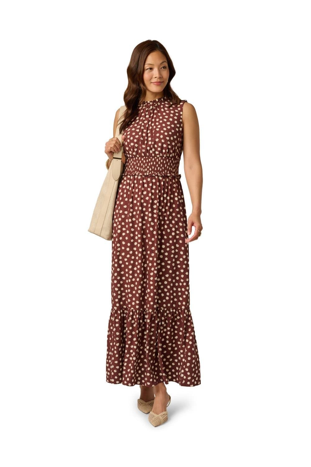 Adrianna Papell Adrianna Papell Women's Print Smocked Maxi Dress in Brown