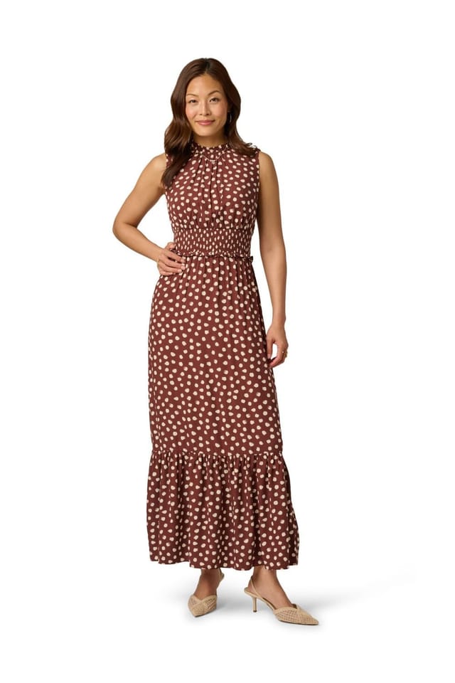 Adrianna Papell Adrianna Papell Women's Print Smocked Maxi Dress in Brown - 2