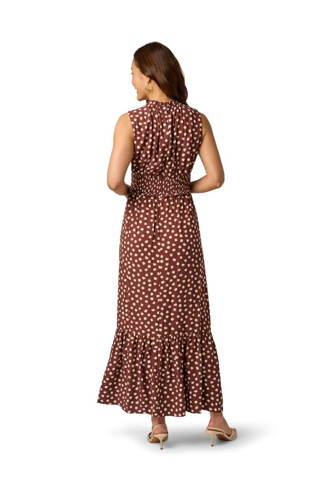 Adrianna Papell Adrianna Papell Women's Print Smocked Maxi Dress in Brown - 3