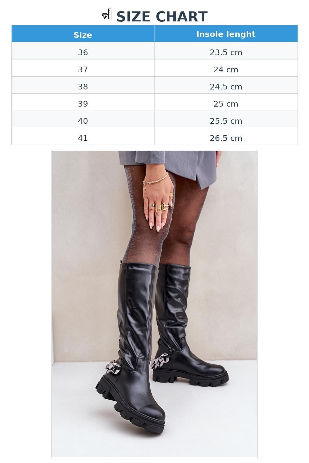 Love Lace Love Lace Women's Thigh High Chain Detail Flat Heel Boots for Everyday Comfort in Black - 4
