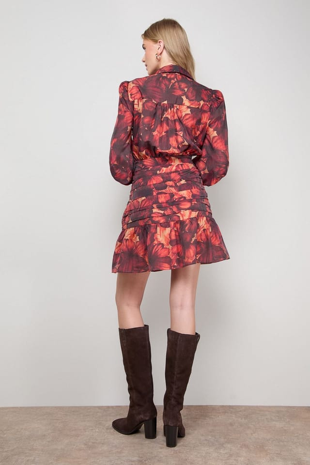 Oasis Oasis Women's Long Sleeve Button Up Collar Detail Mini Dress in Burgundy - 3