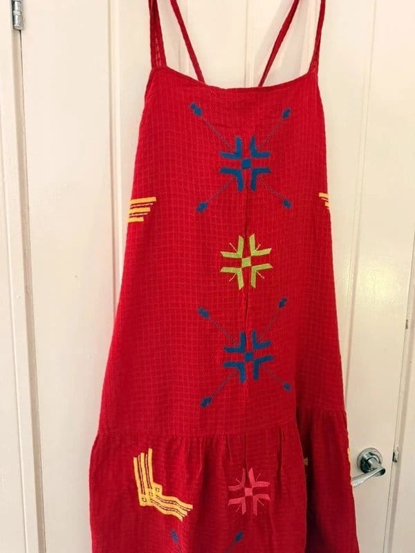 ASOS Red Geometric Embroidered Midi Dress