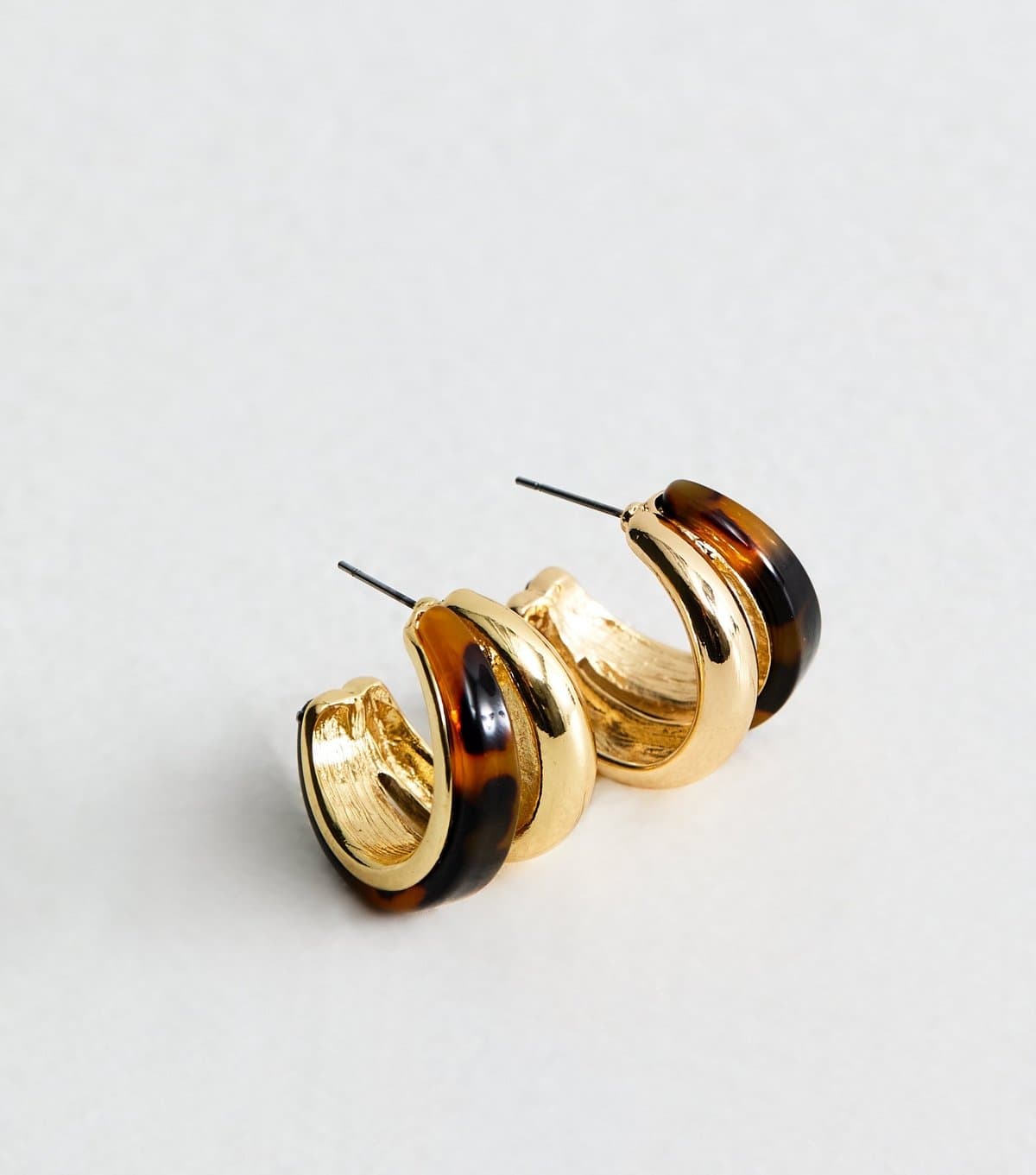 New Look Gold Tone Brown Tortoiseshell Chunky Hoop Earrings New Look