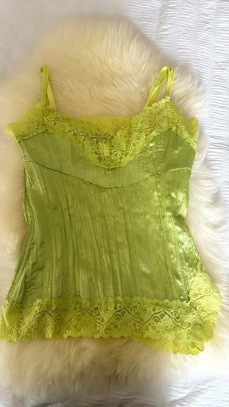 Italian vintage Italian vintage Habana light green silky cami top with lace trim