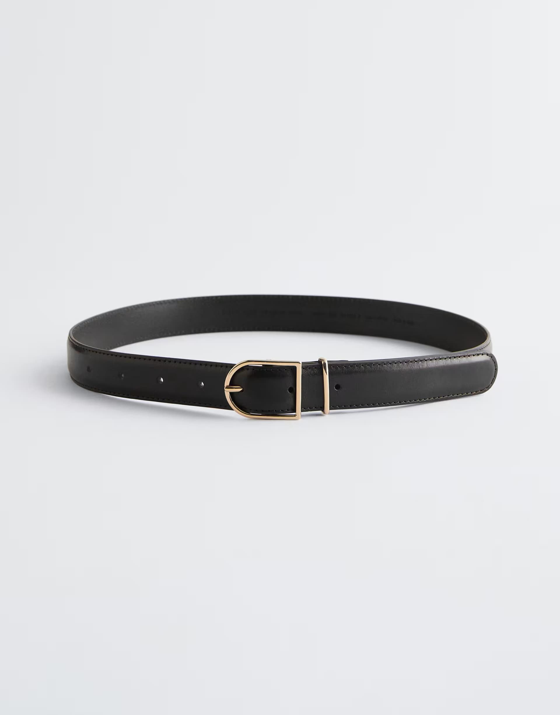 ASOS ASOS Black Real Leather Belt with Gold Buckle