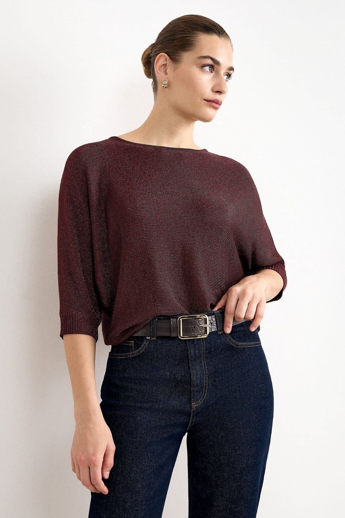 Phase Eight Phase Eight Women's Cristine Metallic Batwing Jumper in Dark Brown