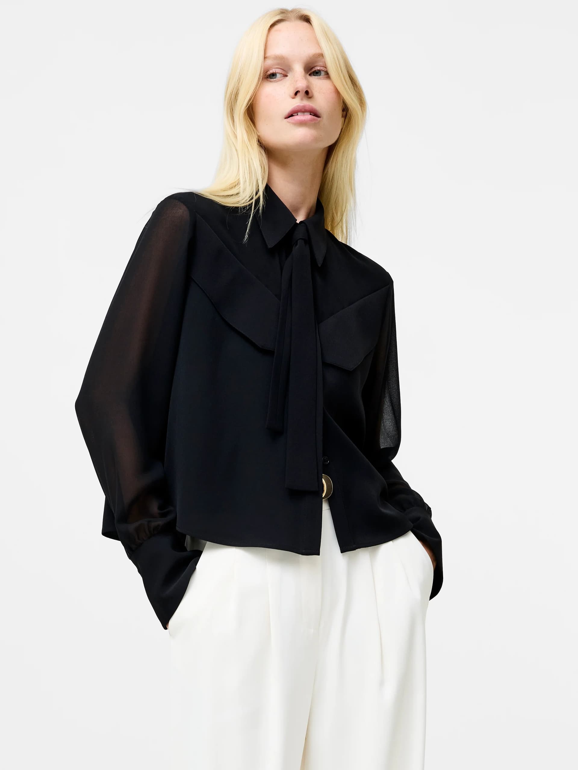 French Connection Arezzo Black Neck Tie Shirt Black