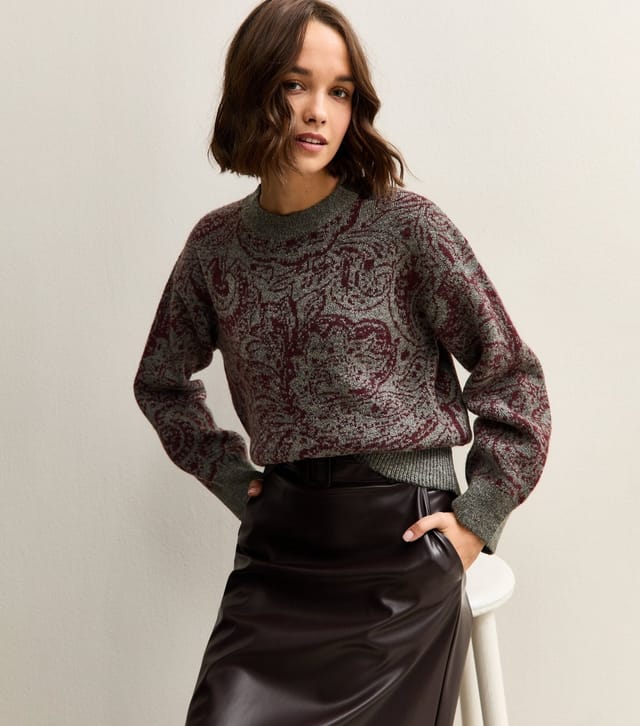 New Look Women's Grey Paisley Crew Neck Jumper New Look - 2