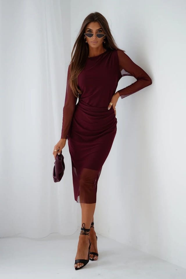 Love Lace Love Lace Women's Lush Tulle Evening Dress in Burgundy - 2