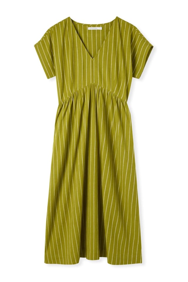 Celtic & Co Celtic & Co Women's V-Neck Gathered-Waist Striped Midi Dress in Mustard - 2
