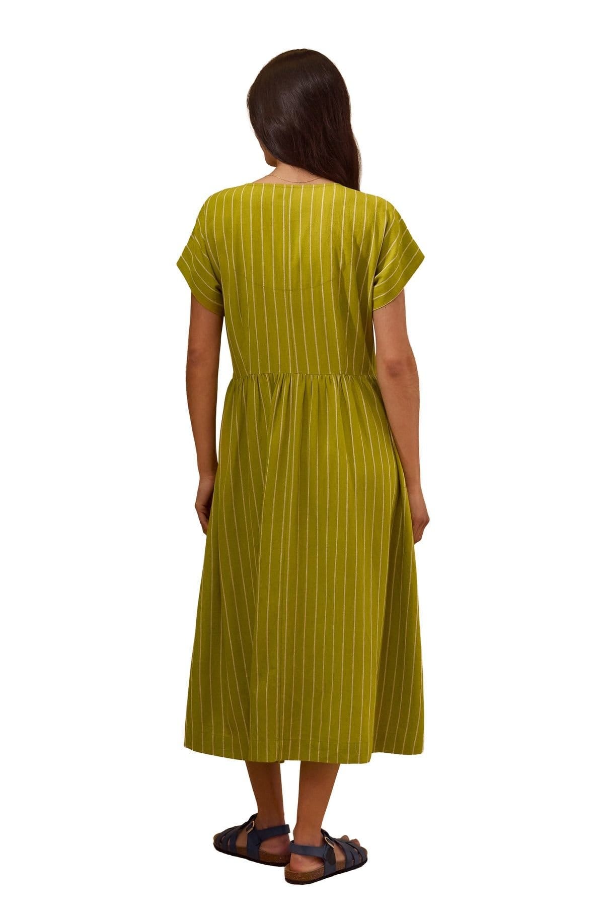 Celtic & Co Celtic & Co Women's V-Neck Gathered-Waist Striped Midi Dress in Mustard - 4