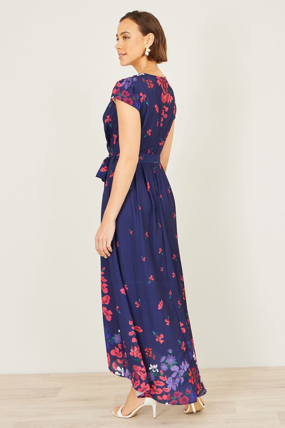 Yumi Yumi Women's Floral Mirror Wrap Dress With Dip Hem in Navy - 4