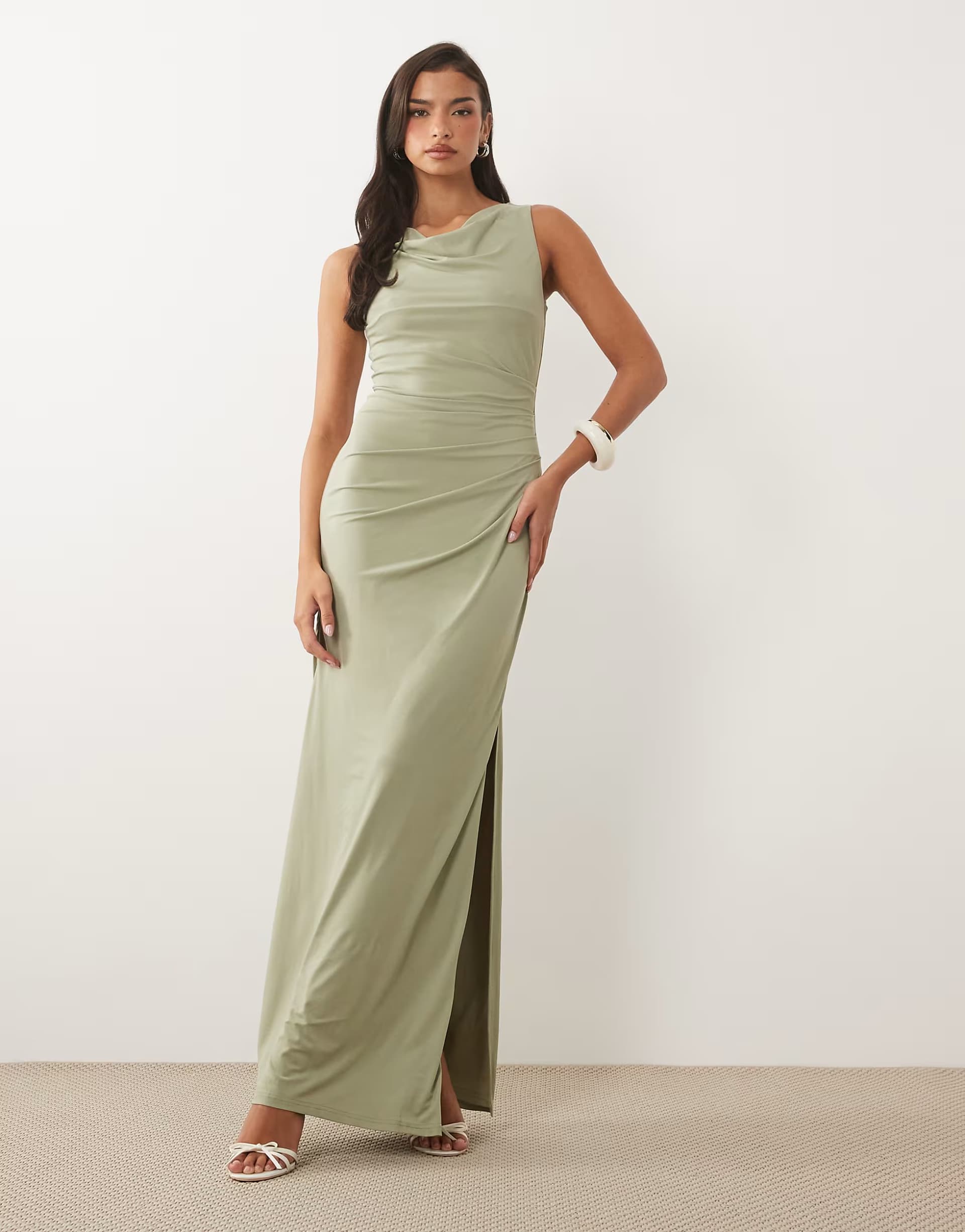 ASOS TFNC slinky cowl neck maxi dress in sage