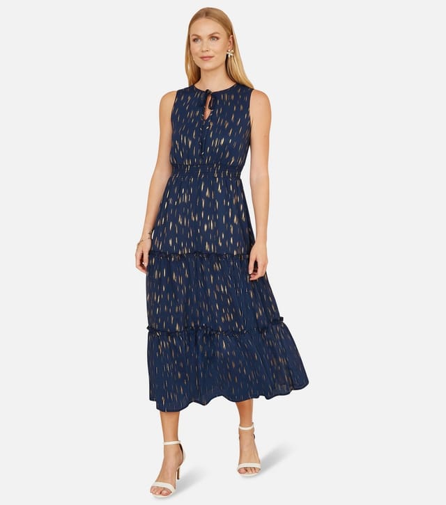 Yumi Women's Navy Foil Print Ruched Dress Yumi New Look - 2