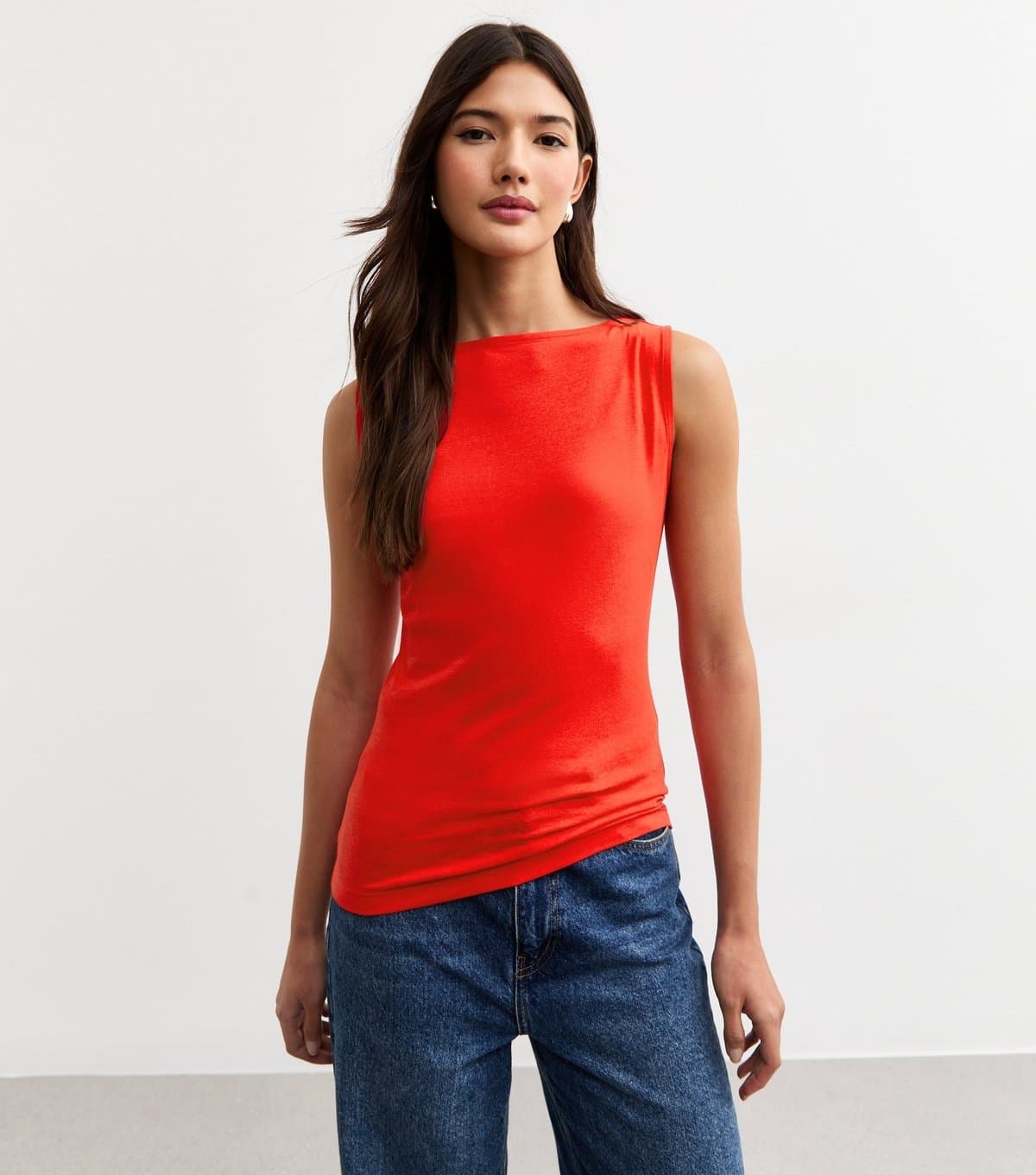 New Look New Look Red Slash Neck Sleeveless Top