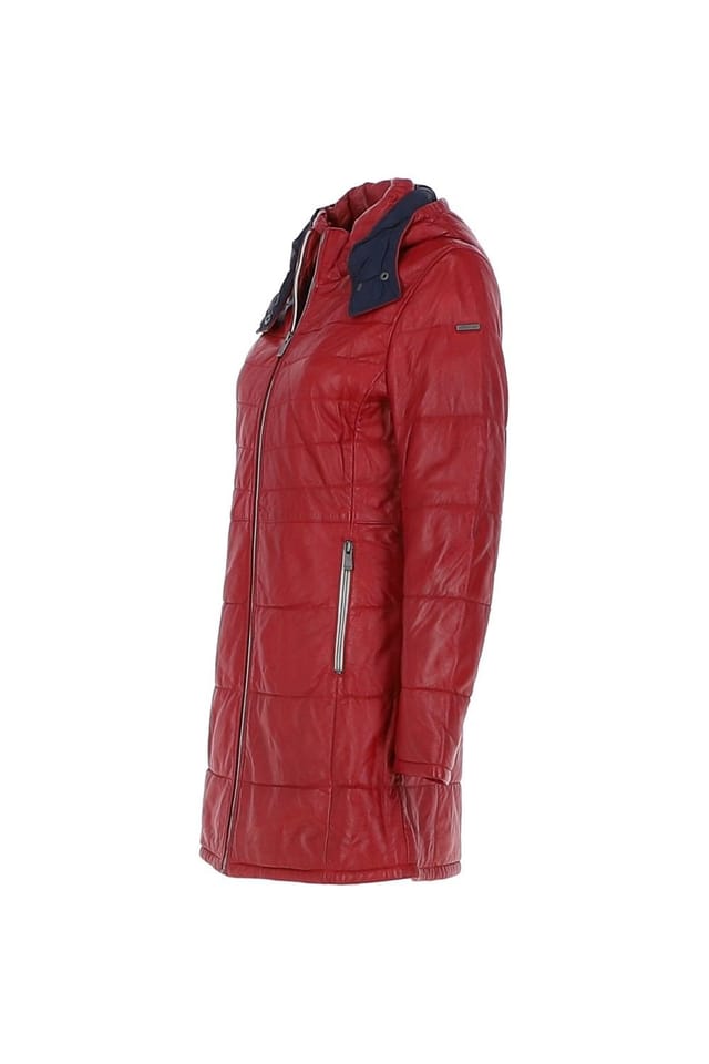 Monomoi Monomoi Women's 'Sofia' Detachable Hood Three Quarter Leather Jacket in Red - 3