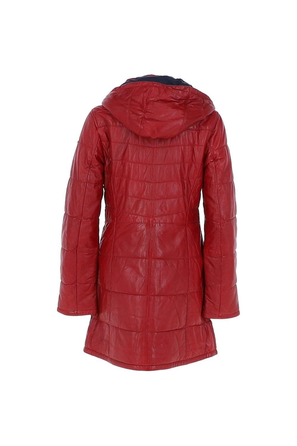 Monomoi Monomoi Women's 'Sofia' Detachable Hood Three Quarter Leather Jacket in Red - 4