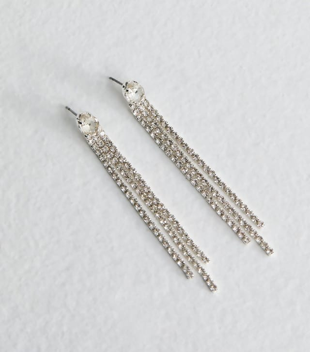 New Look Silver Tone Long Diamante Tassel Earrings New Look - 3